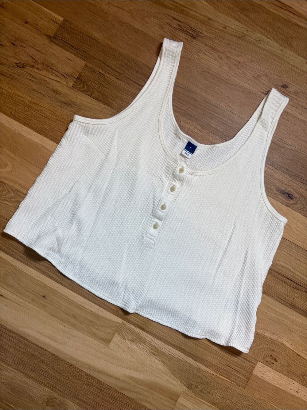 Old Navy Cream Ribbed Henley Cropped Tank